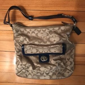 Tan/navy Coach shoulder bag